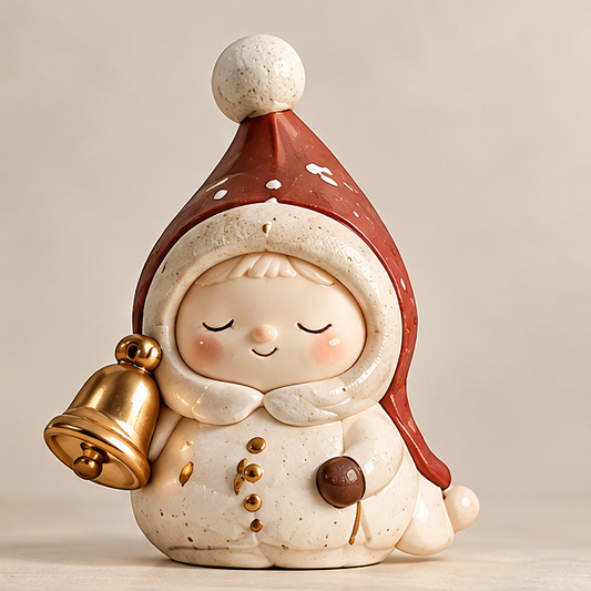 UBRINLY Christmas figurine with a red pom-pom hat, speckled cream outfit and gold-tone bell on a neutral background.